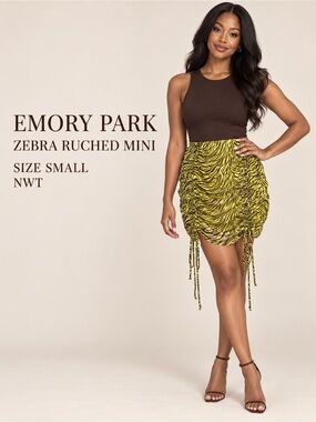 emory park Yellow and Black Zebra Ruched Mini Skirt
